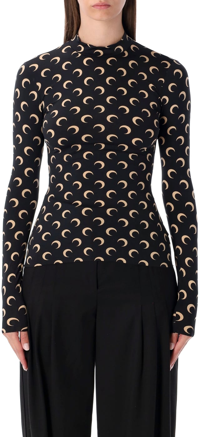 Classic Moon High Neck Ls Top Inverse Tan Black