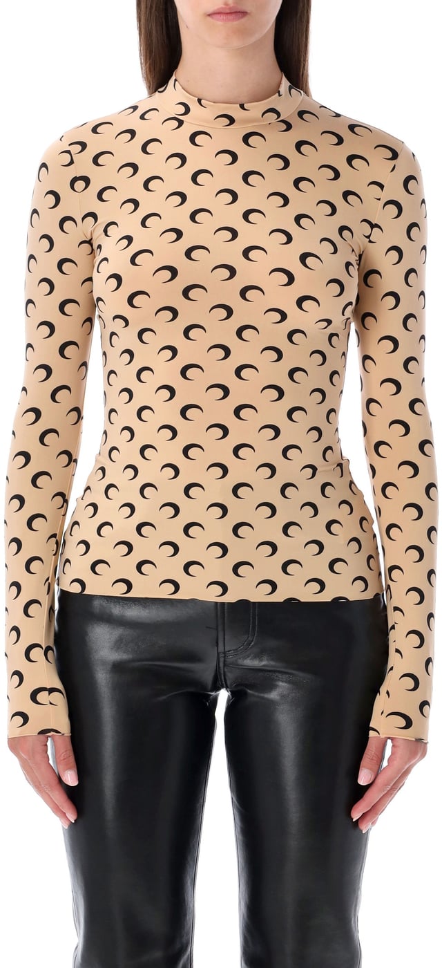 Classic Moon High Neck Ls Top Marrone