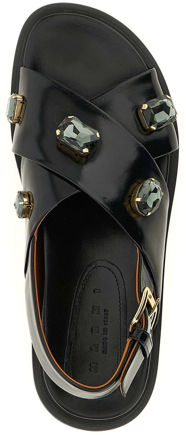 Marni Black Lamb Leather Flat Sandals
