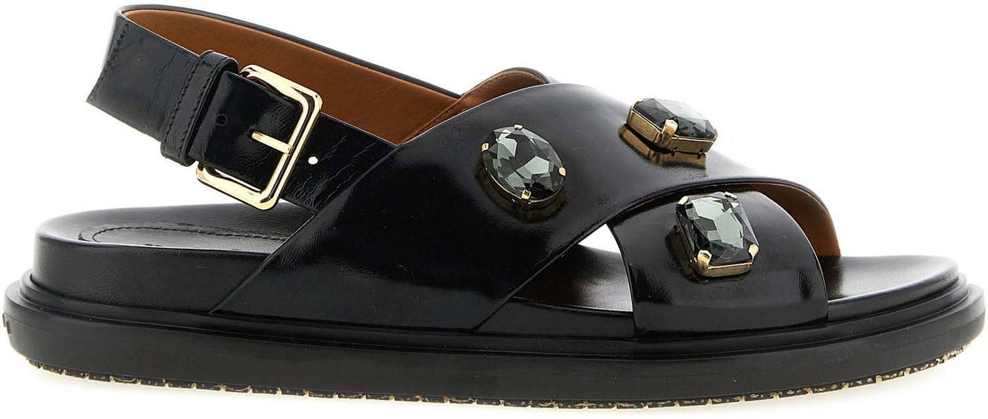 Marni Black Lamb Leather Flat Sandals