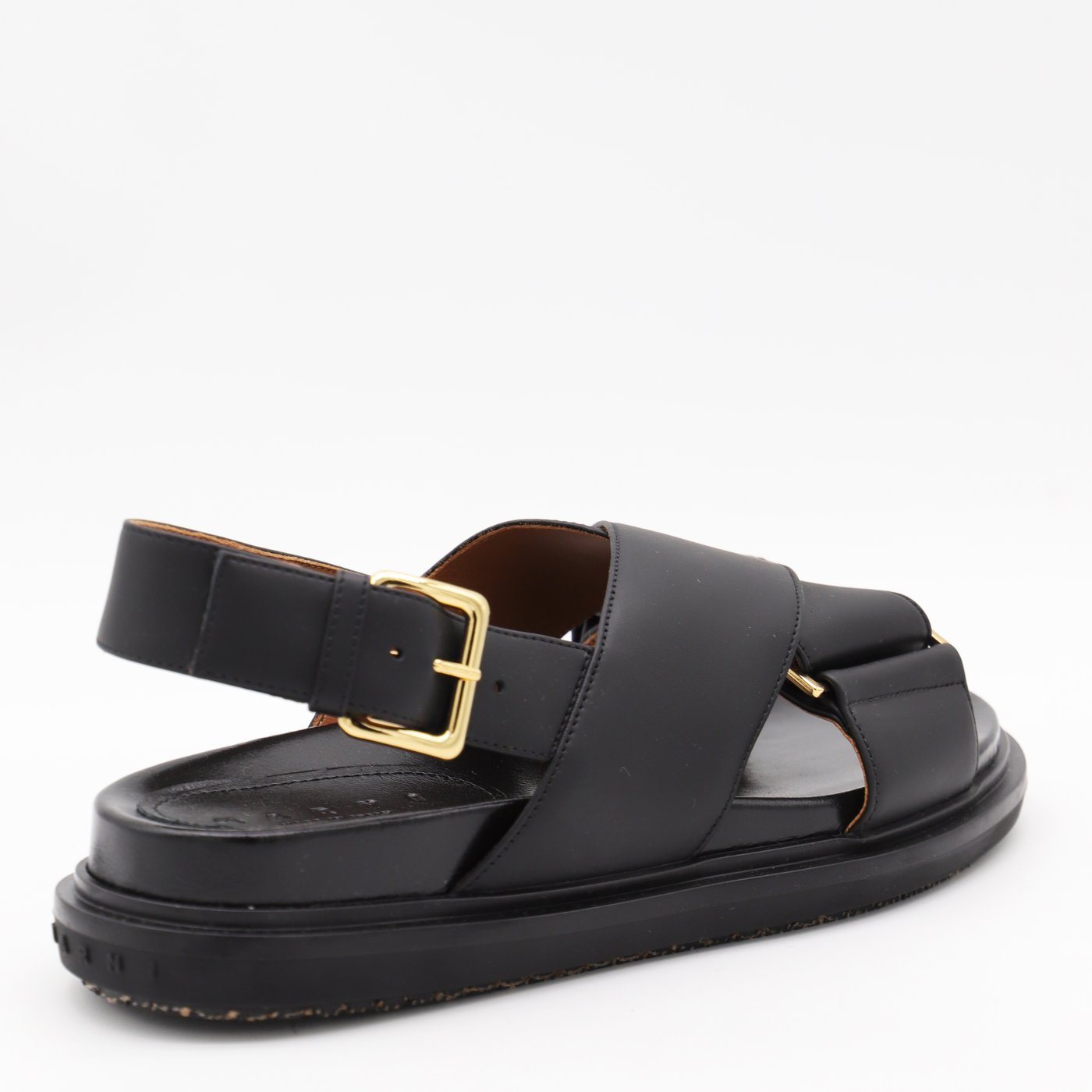 Padded Black Sandals with Gold-tone Hardware Accents