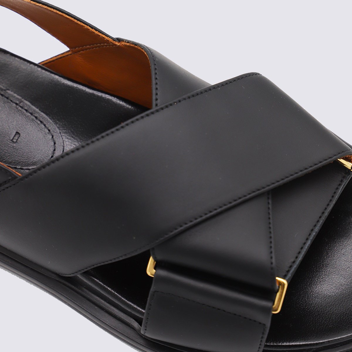 Padded Black Sandals with Gold-tone Hardware Accents