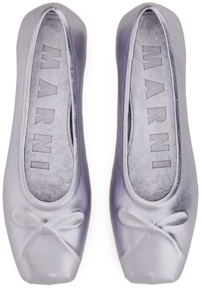 Metallic Little Bow Ovine Leather Flats