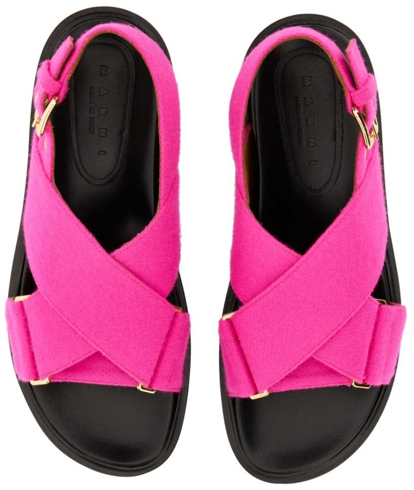 Crisscross Leather Sandal With Gold-Tone Buckles