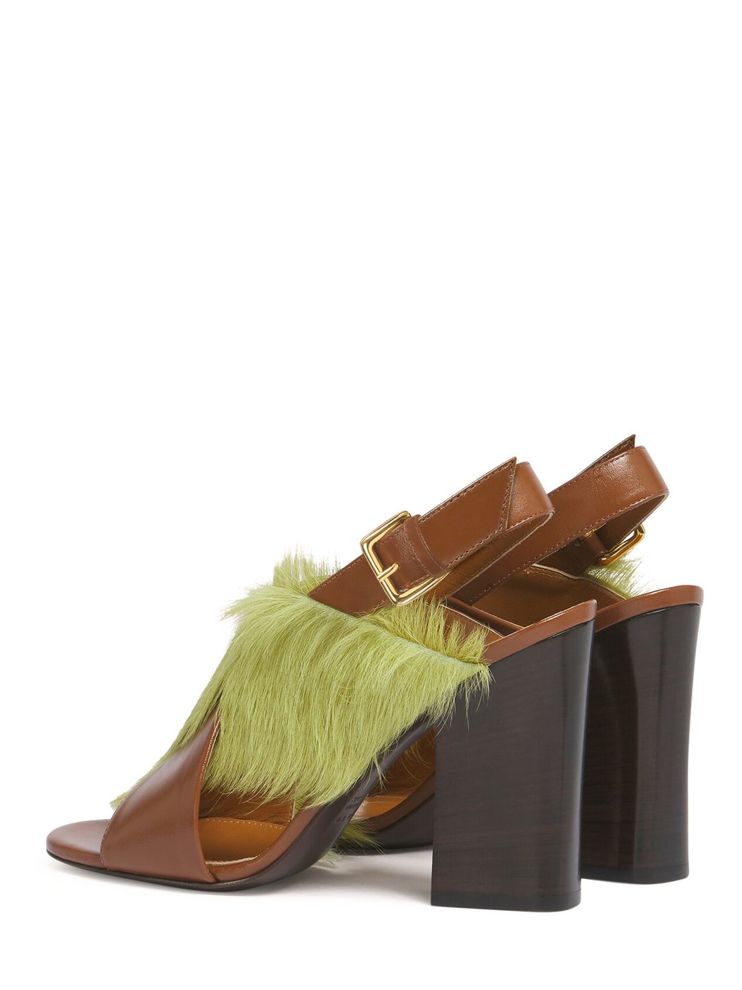 Open-Toe Sandals with Lime Green Fur