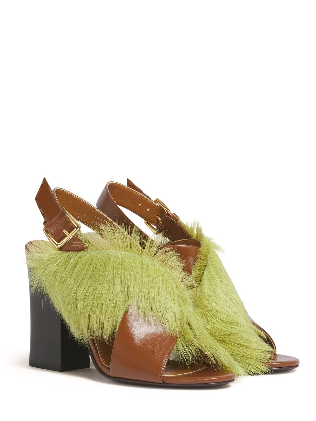 Open-Toe Sandals with Lime Green Fur