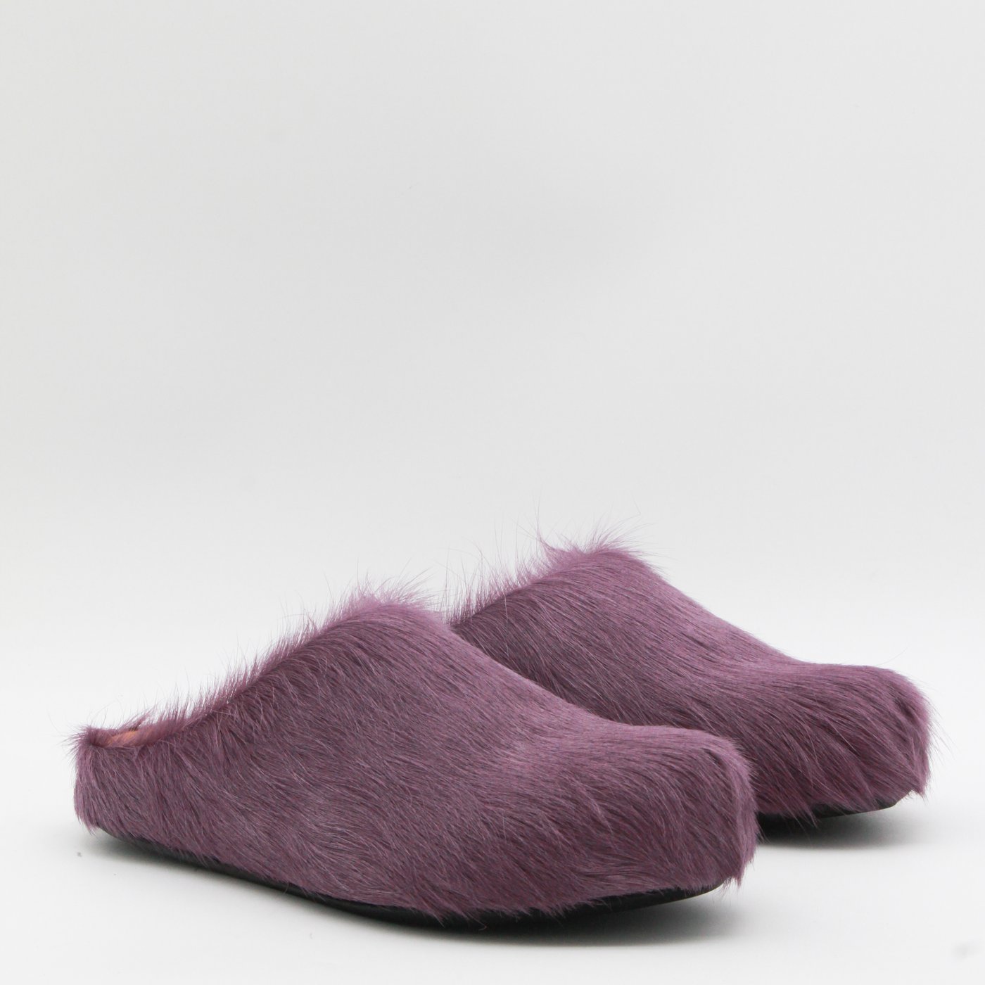 Textured Fur Slip-On Mules with Rounded Toe