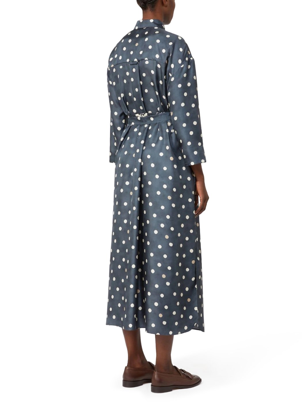 Midi Silk Dress with Polka Dot Pattern
