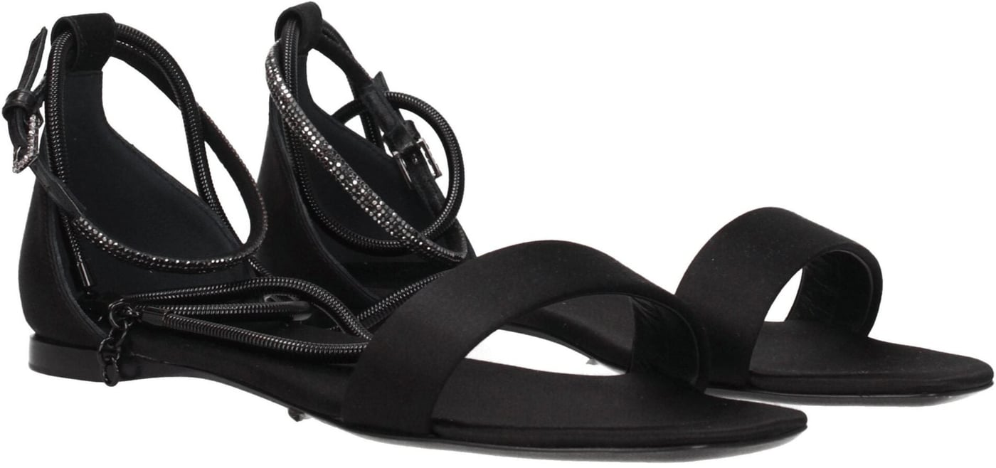 Max Mara Black Satin Flat Sandals