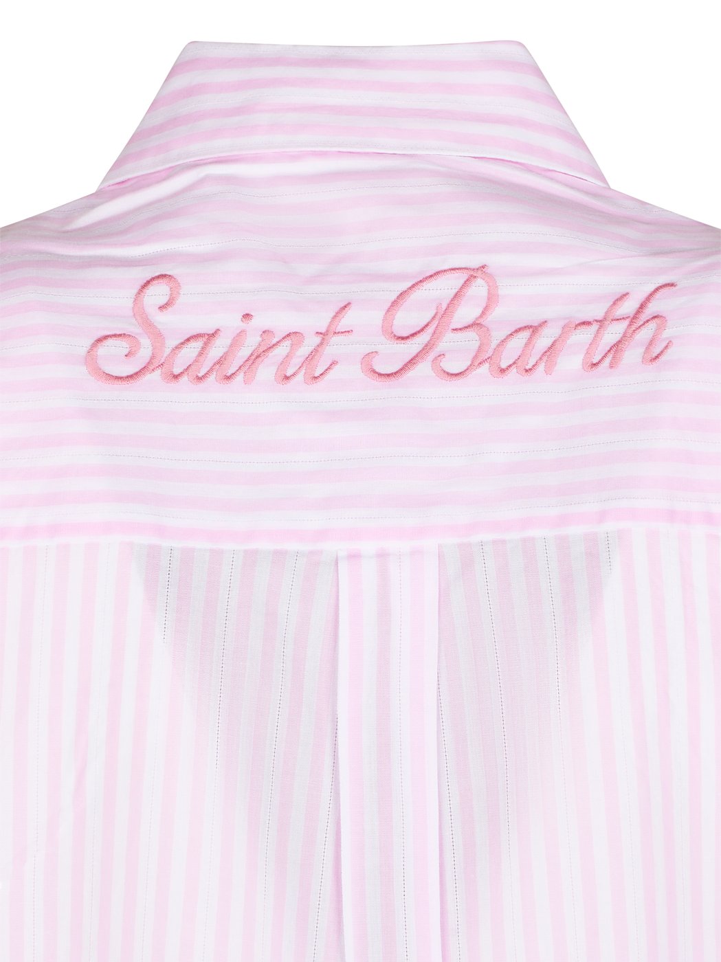 Vertical Stripe Long Shirt with Embroidered Yoke