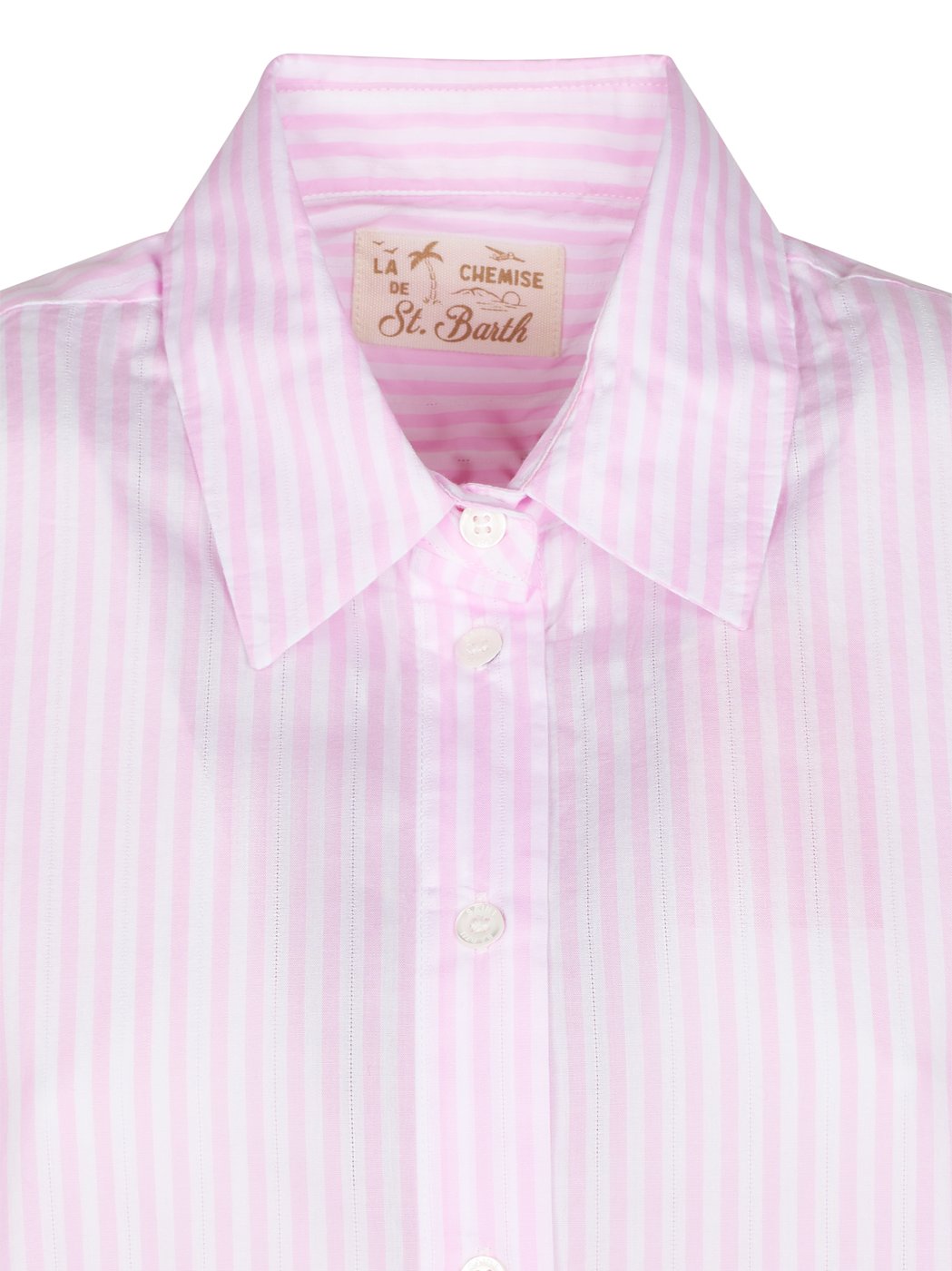 Vertical Stripe Long Shirt with Embroidered Yoke