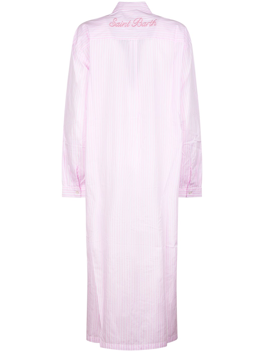 Vertical Stripe Long Shirt with Embroidered Yoke