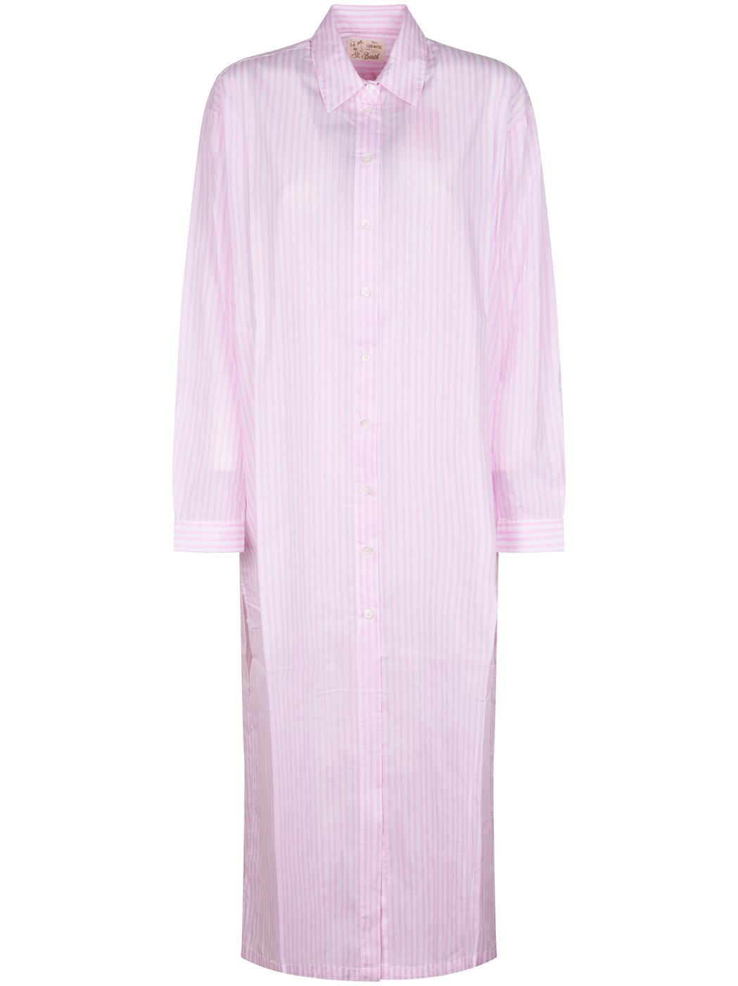 Vertical Stripe Long Shirt with Embroidered Yoke