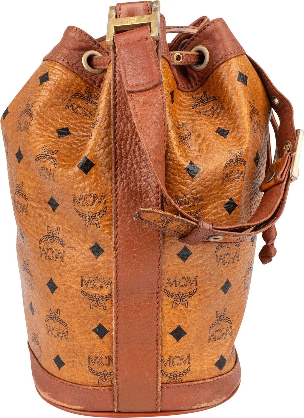 MCM Monogram Visetos Drawstring Bucket Crossbody Bag