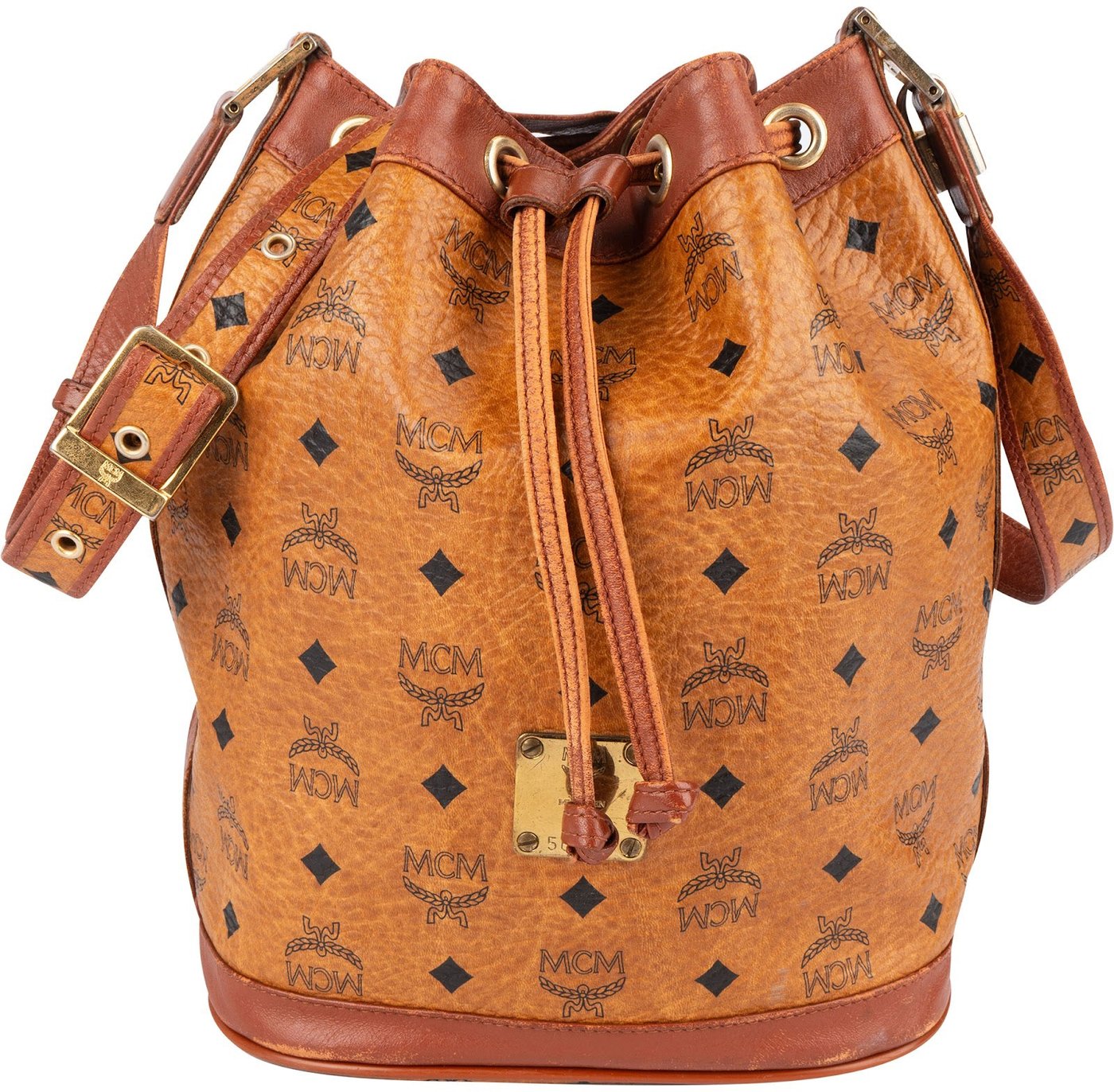 MCM Monogram Visetos Drawstring Bucket Crossbody Bag