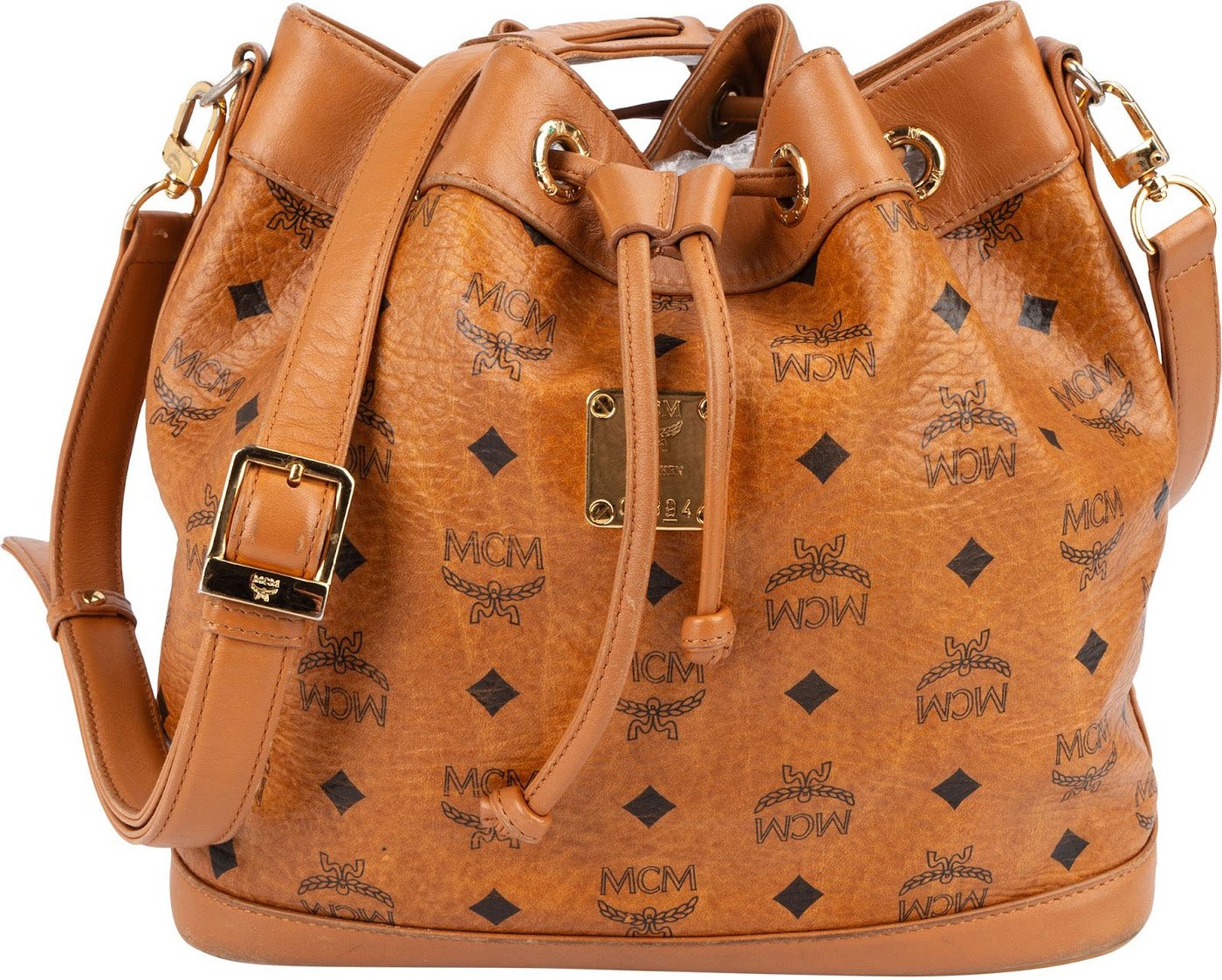 MCM Monogram Visetos Drawstring Bucket Crossbody Bag