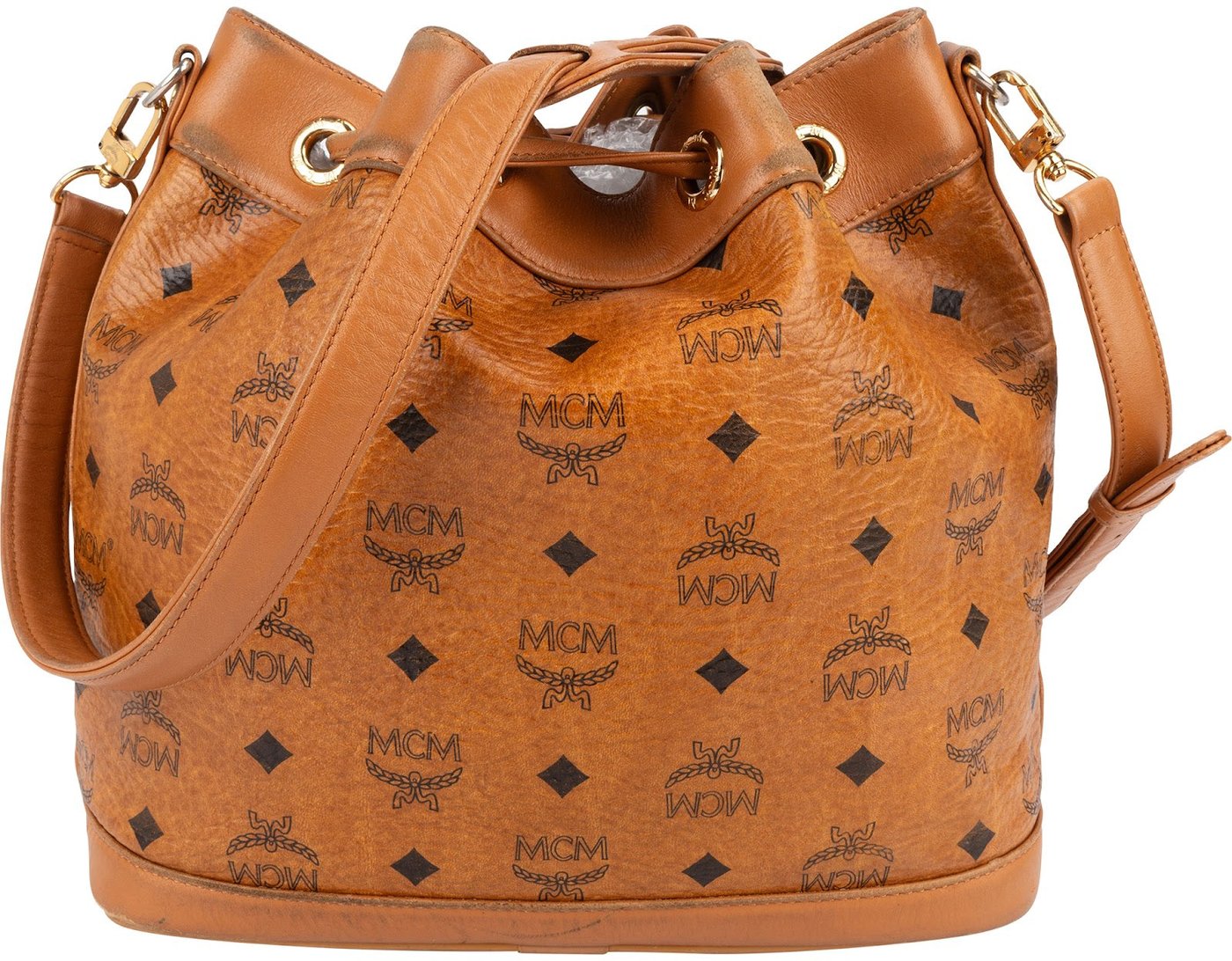 MCM Monogram Visetos Drawstring Bucket Crossbody Bag