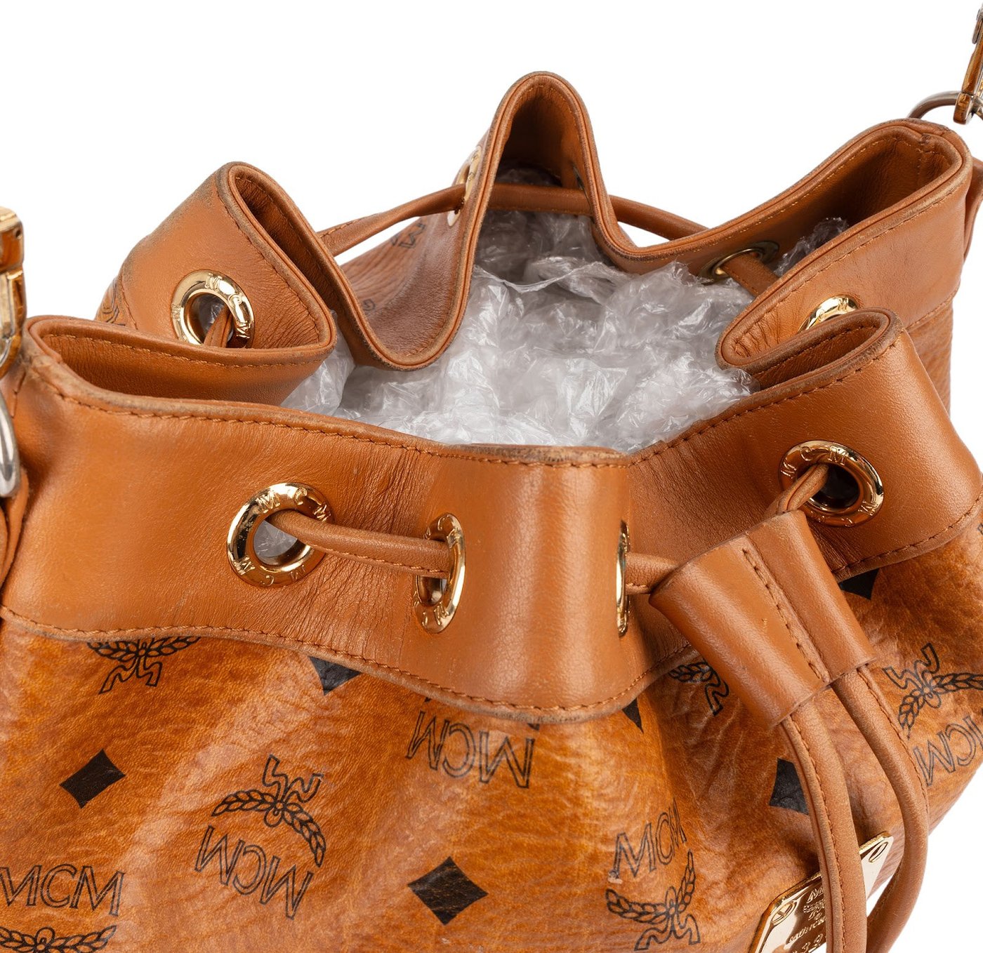 MCM Monogram Visetos Drawstring Bucket Crossbody Bag