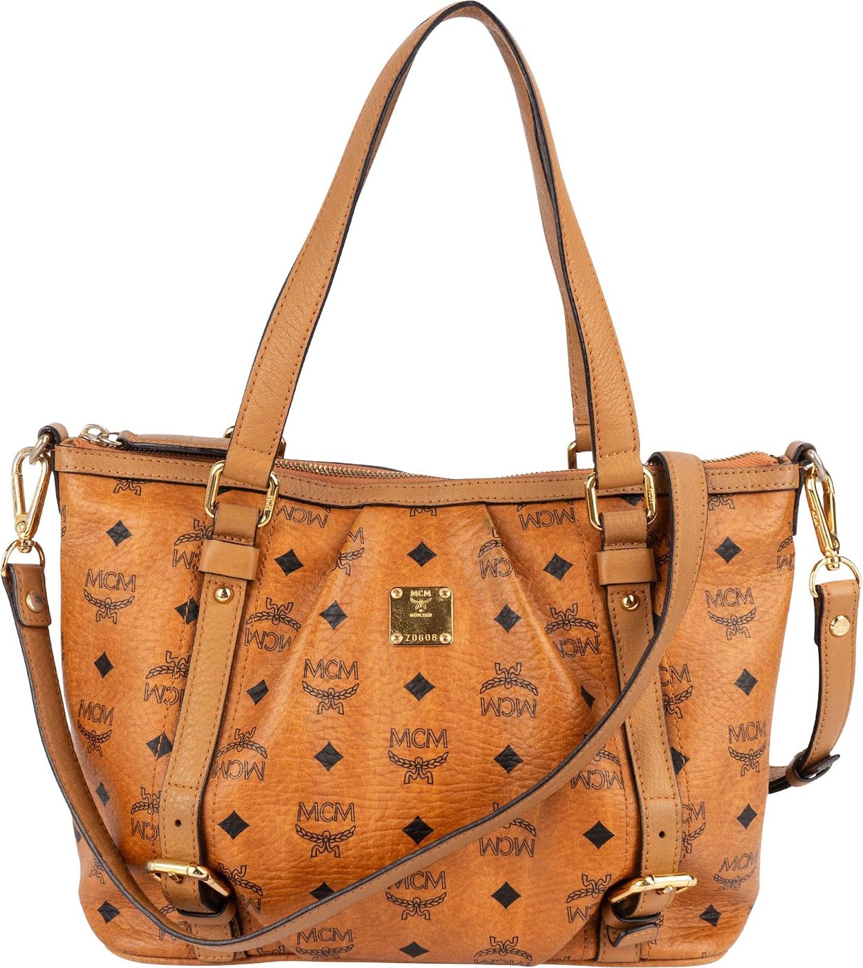 MCM Monogram Visetos Small Satchel Tote Handbag