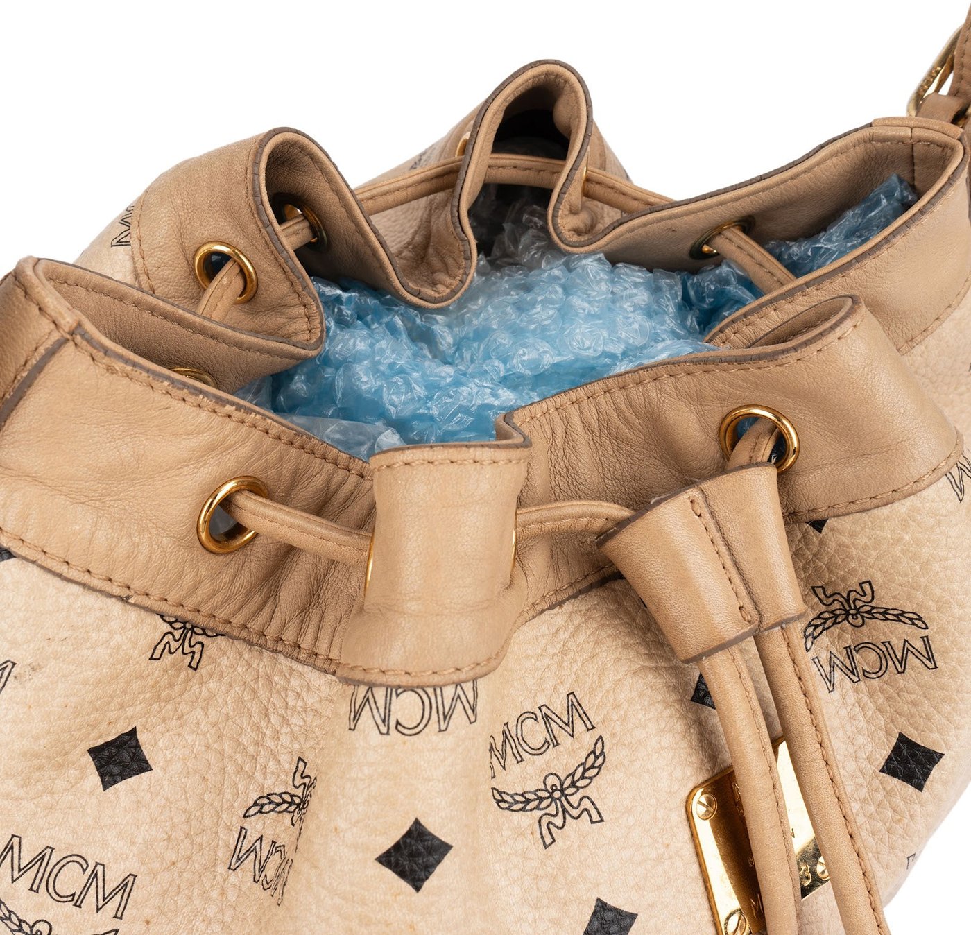 MCM Monogram Visetos Drawstring Bucket Crossbody Bag