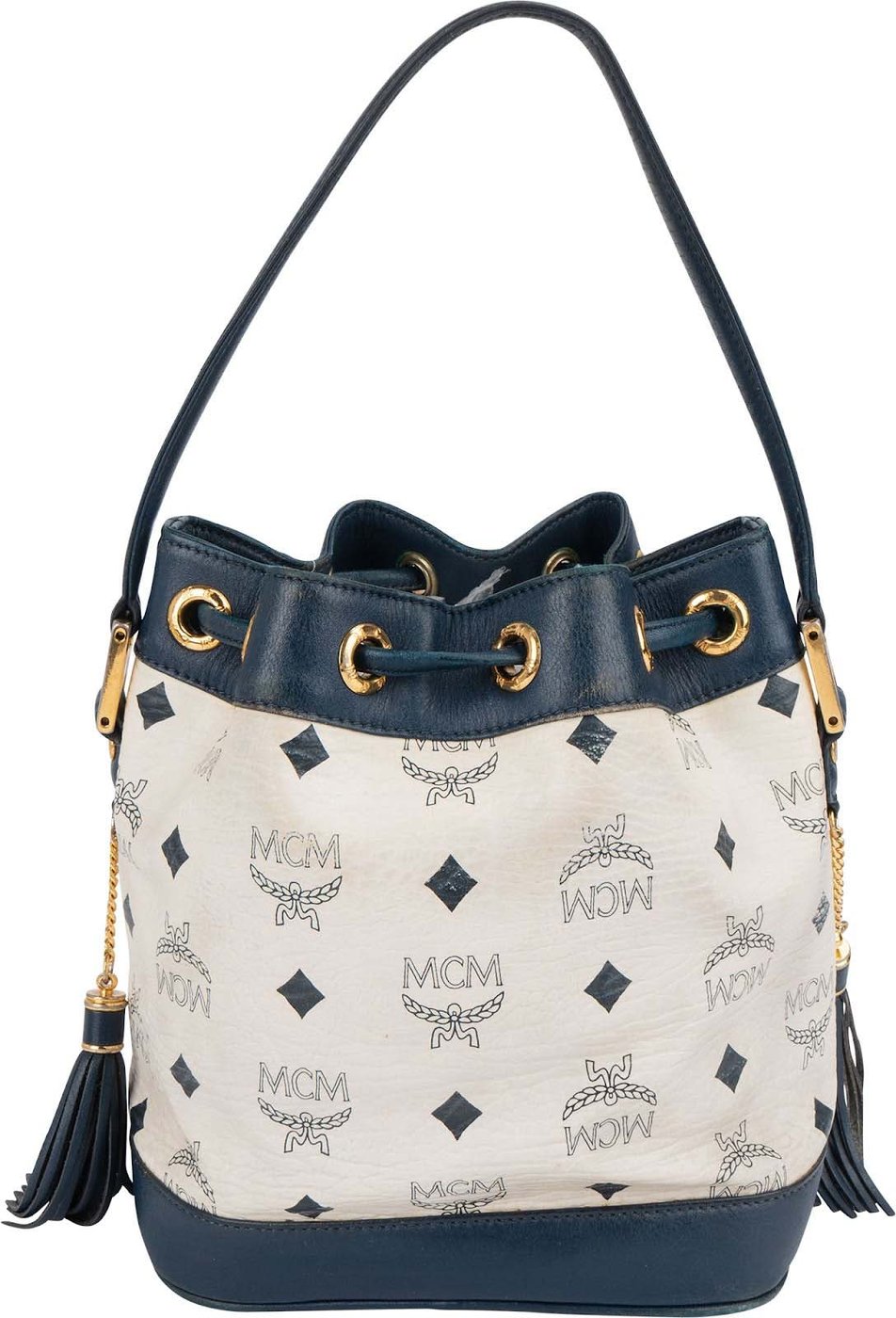MCM Monogram Visetos Drawstring Bucket Handbag