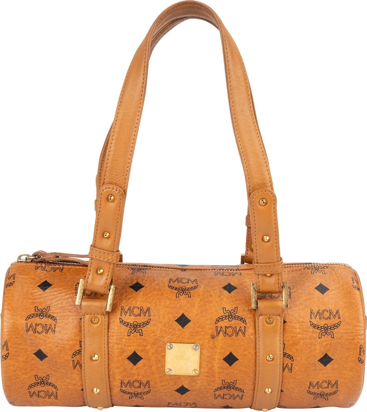 MCM Monogram Visetos Cylinder Boston Handbag