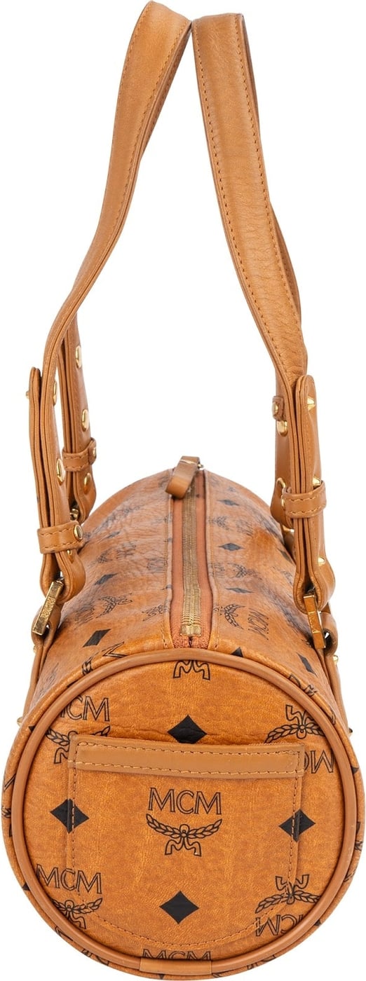 MCM Monogram Visetos Cylinder Boston Handbag