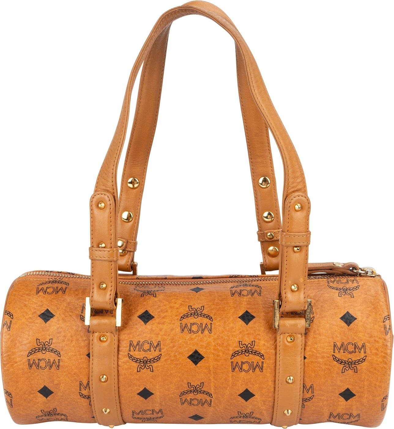 MCM Monogram Visetos Cylinder Boston Handbag