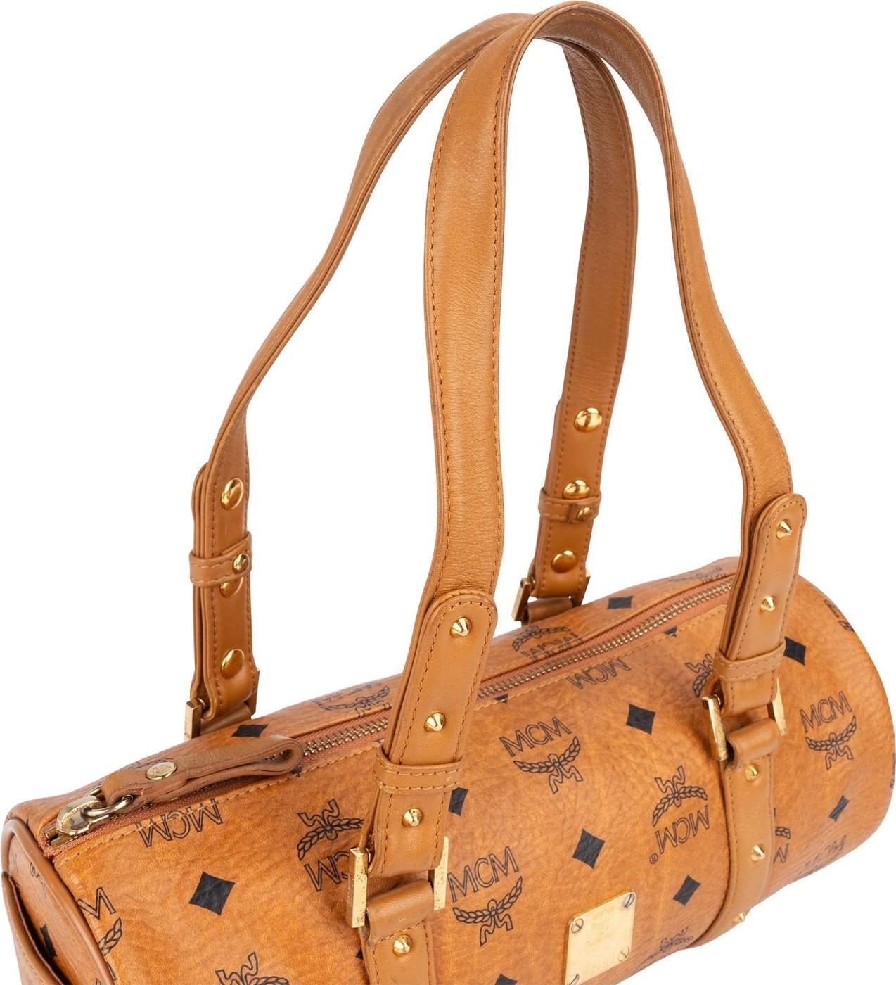 MCM Monogram Visetos Cylinder Boston Handbag