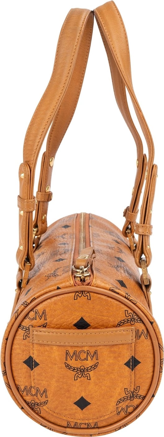MCM Monogram Visetos Cylinder Boston Handbag