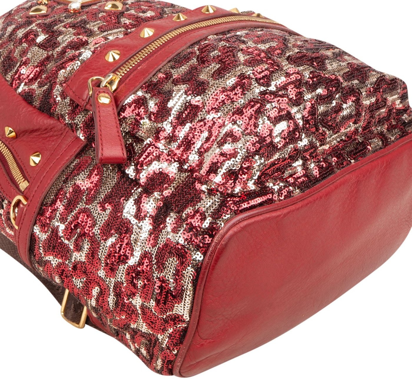 MCM Visetos Monogram Studded Sequin Leopard Stark Backpack