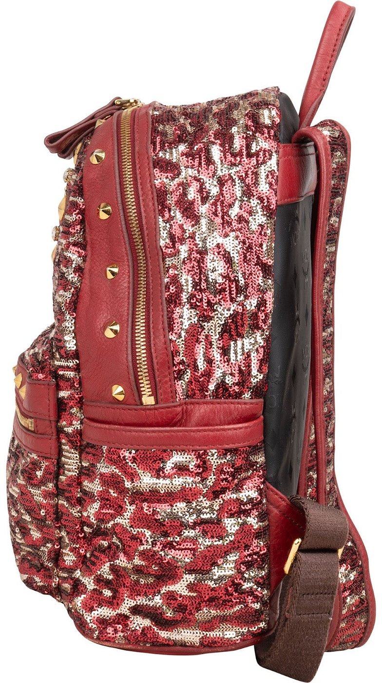 MCM Visetos Monogram Studded Sequin Leopard Stark Backpack