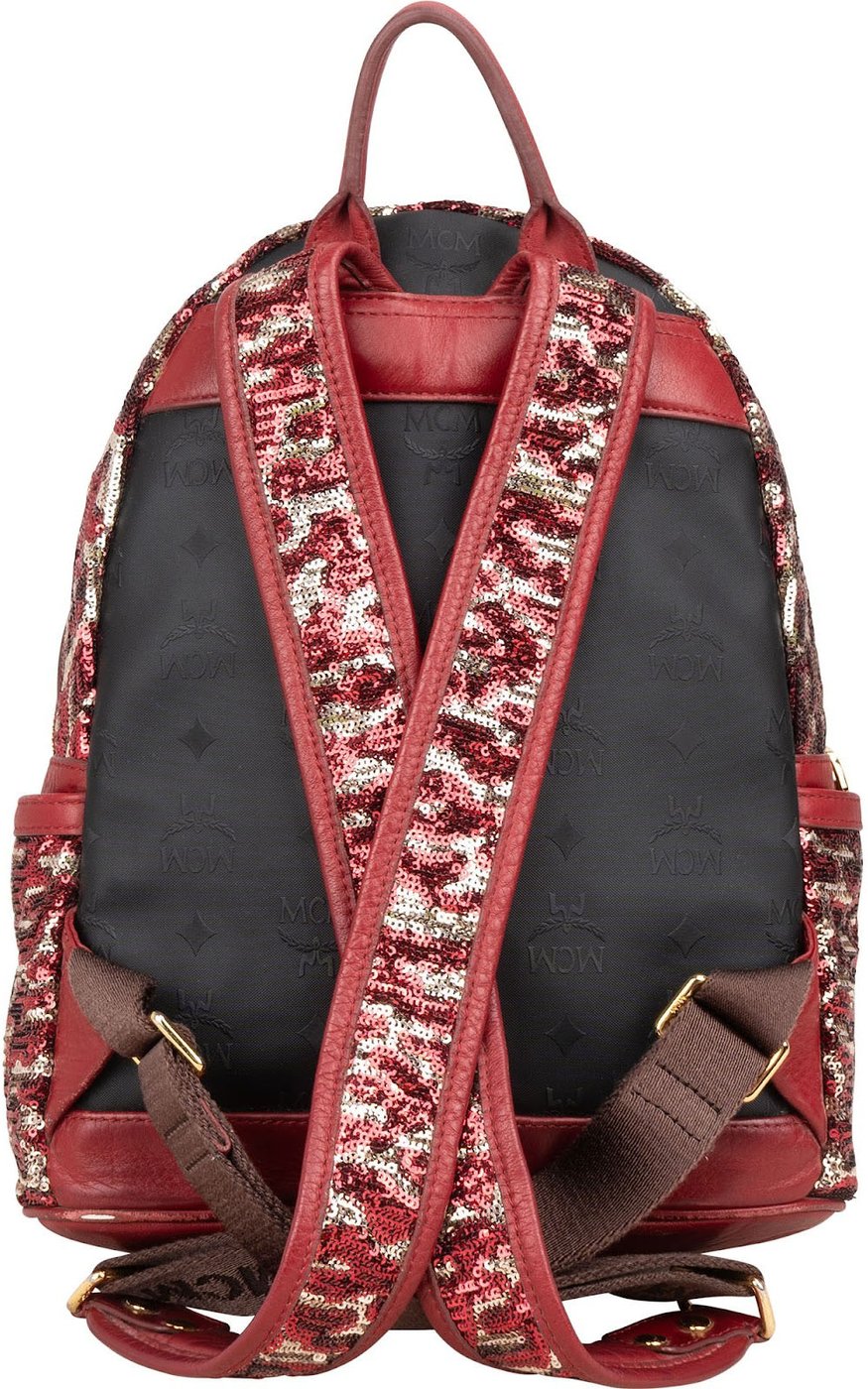 MCM Visetos Monogram Studded Sequin Leopard Stark Backpack