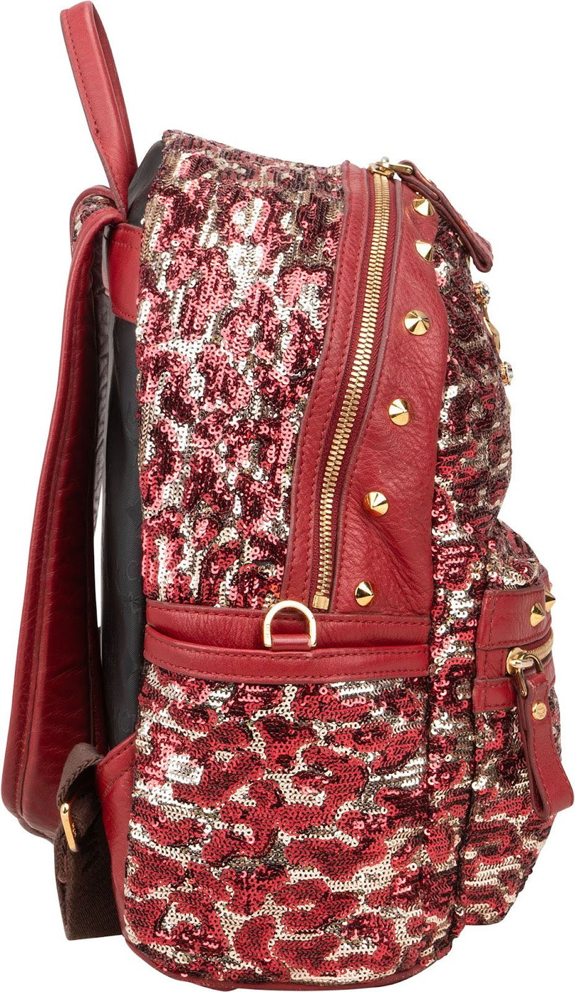 MCM Visetos Monogram Studded Sequin Leopard Stark Backpack