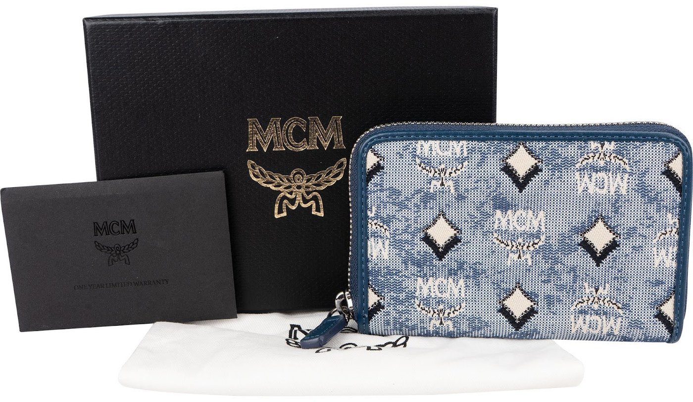 MCM Visetos Monogram Denim Jacquard Small Zip Wallet