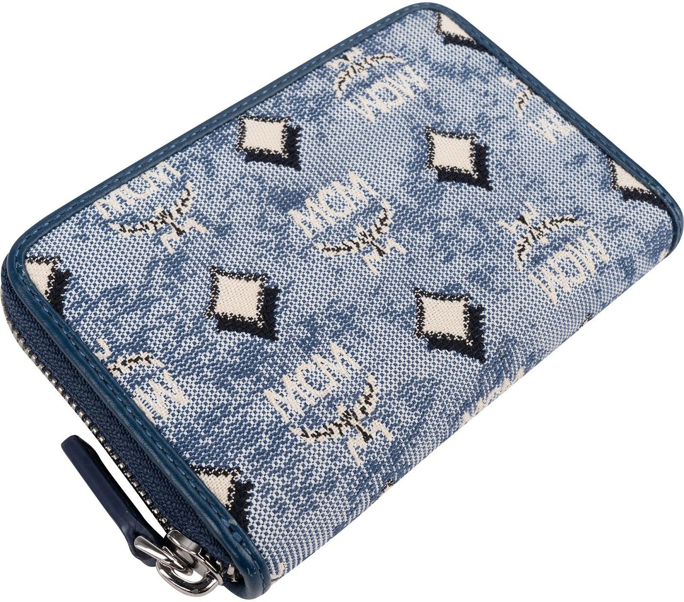 MCM Visetos Monogram Denim Jacquard Small Zip Wallet