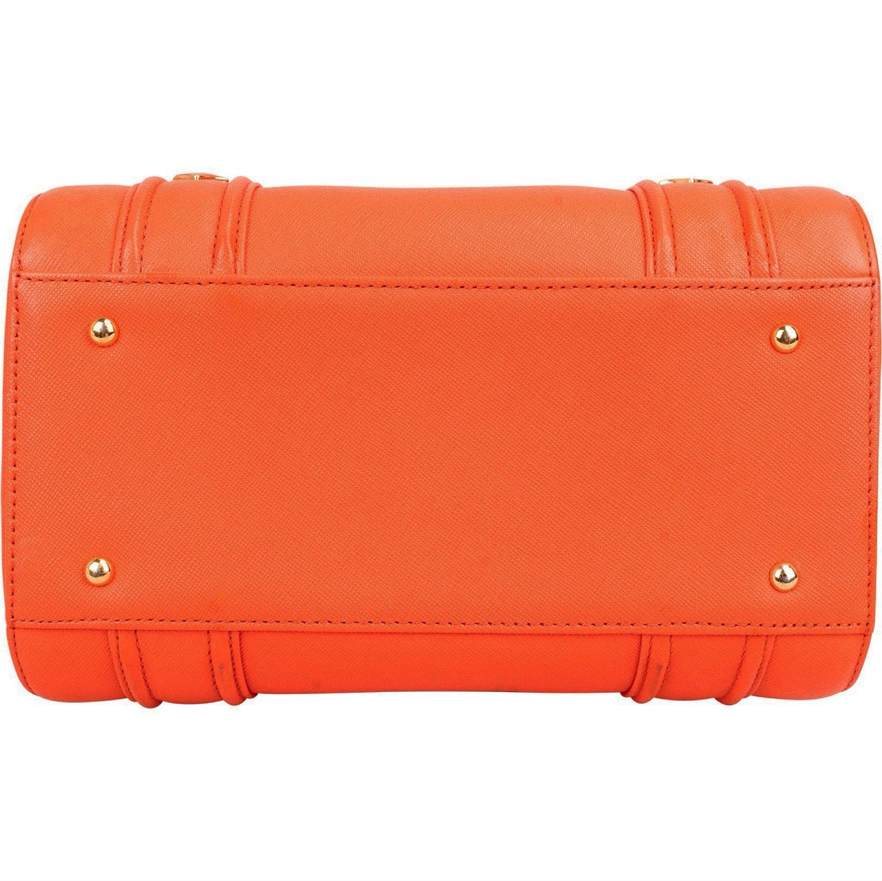 MCM Orange Grained Leather Essential Studded Small Boston Handbag
