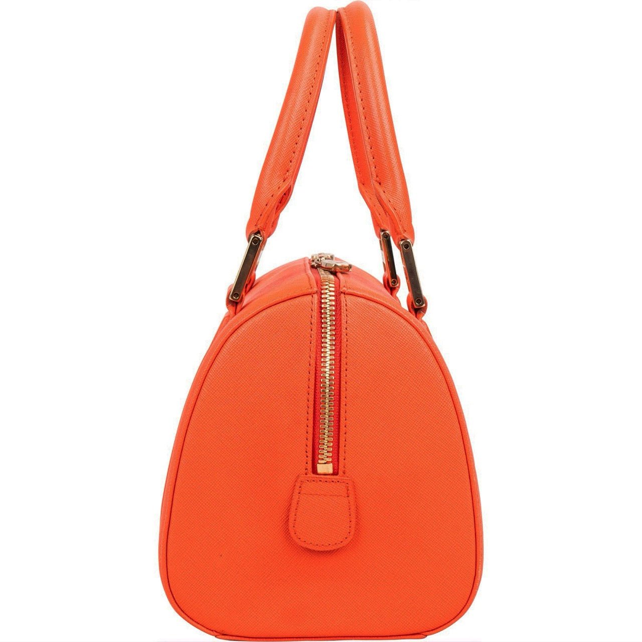MCM Orange Grained Leather Essential Studded Small Boston Handbag