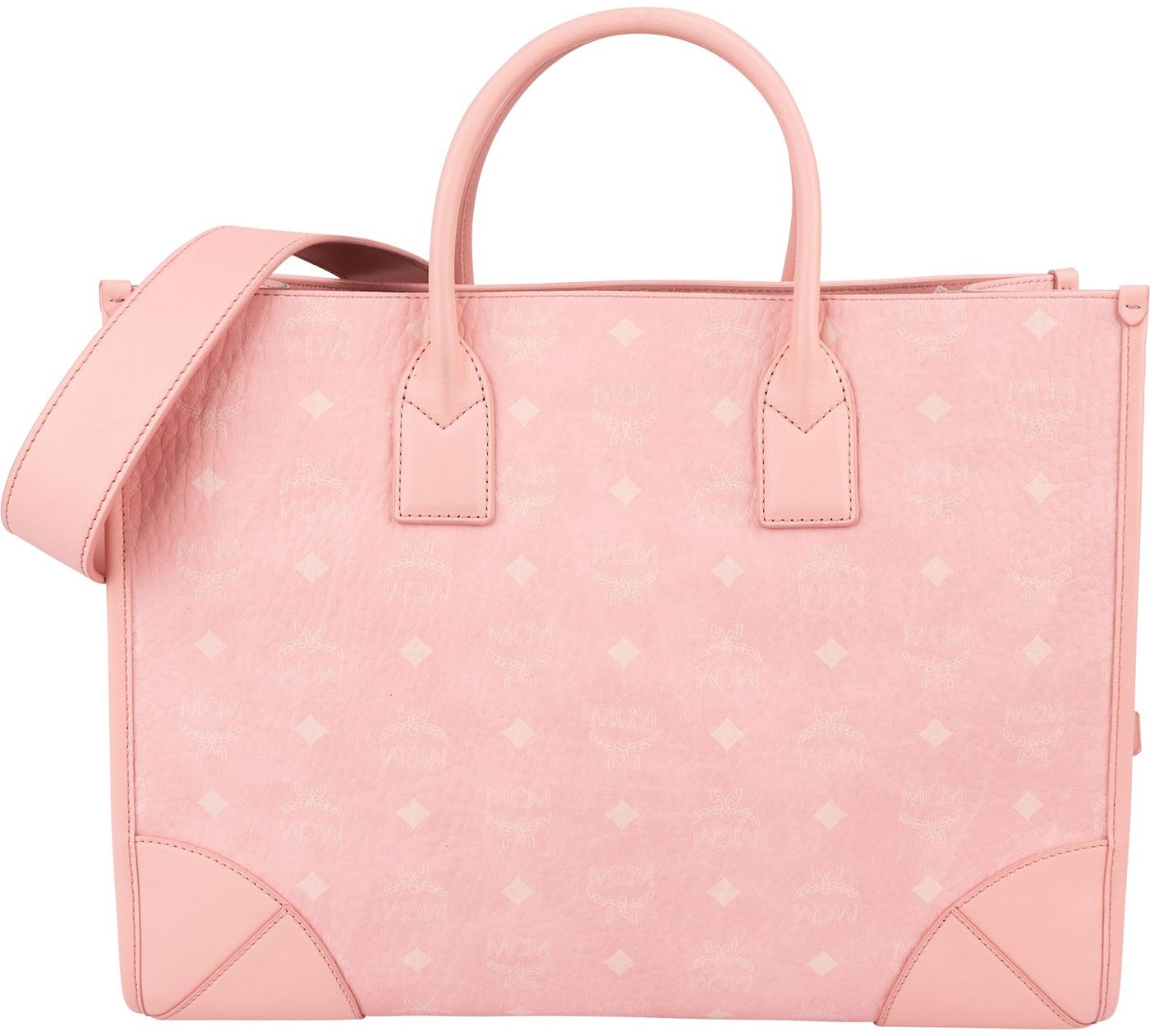 MCM Monogram Visetos Pink Aren Large Tote Handbag