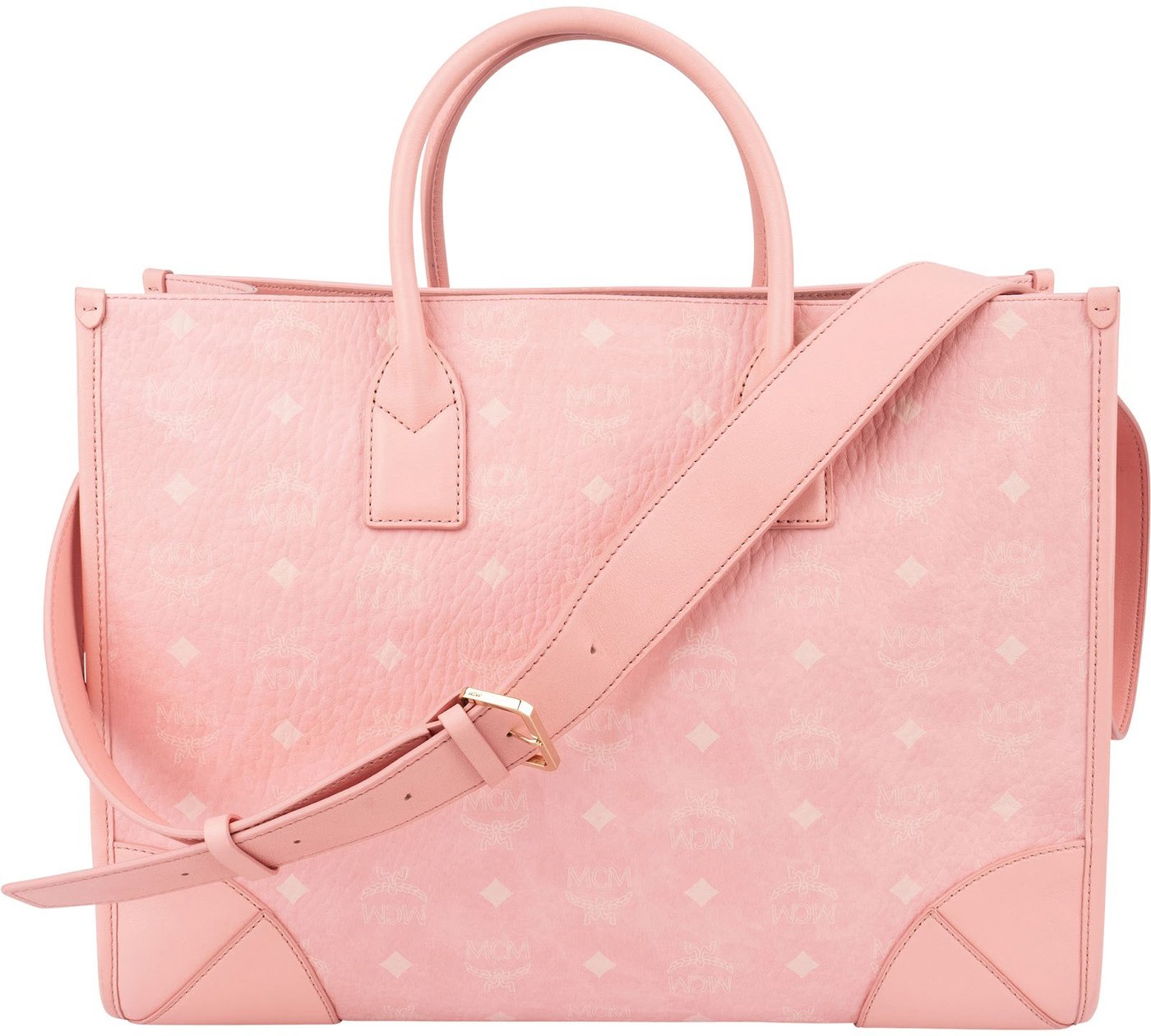 MCM Monogram Visetos Pink Aren Large Tote Handbag