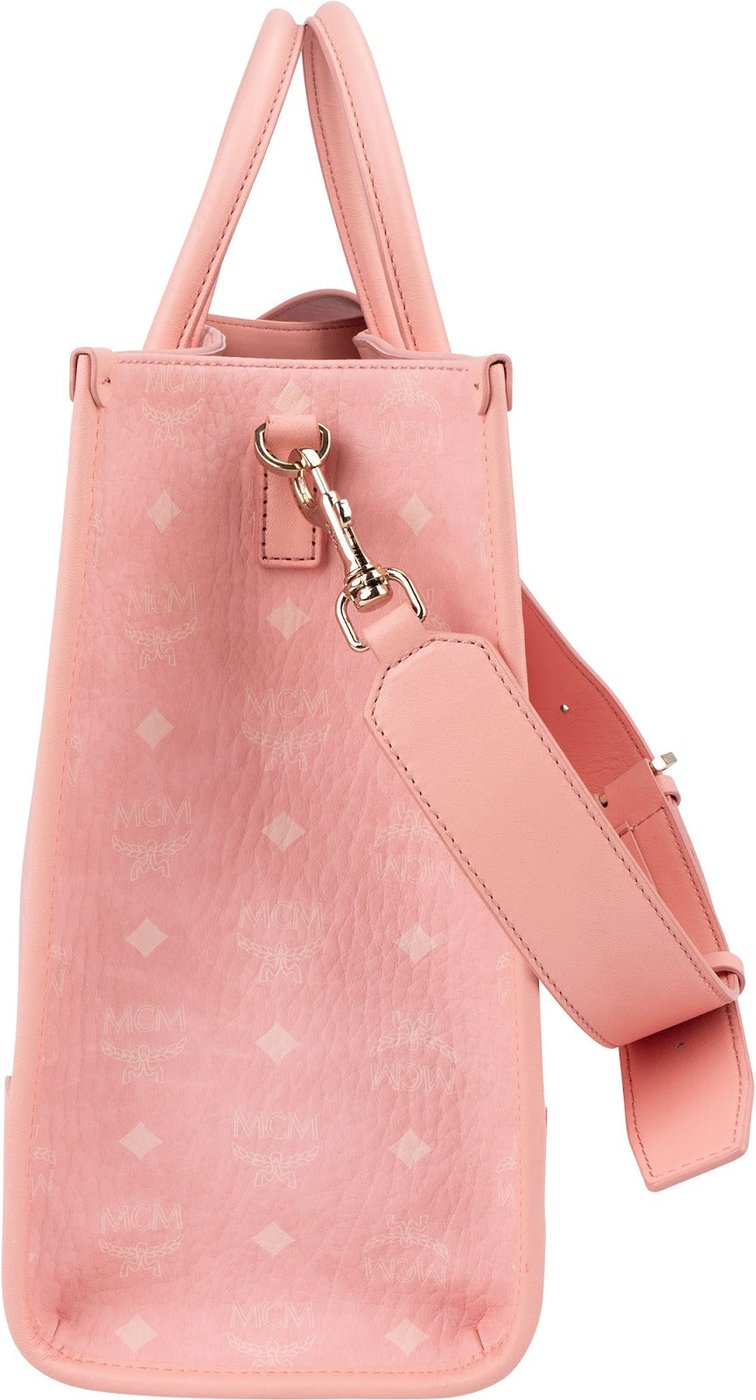 MCM Monogram Visetos Pink Aren Large Tote Handbag