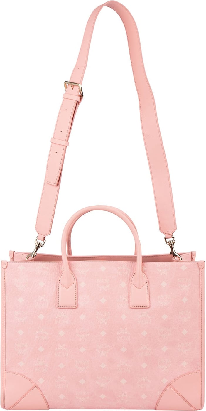 MCM Monogram Visetos Pink Aren Large Tote Handbag