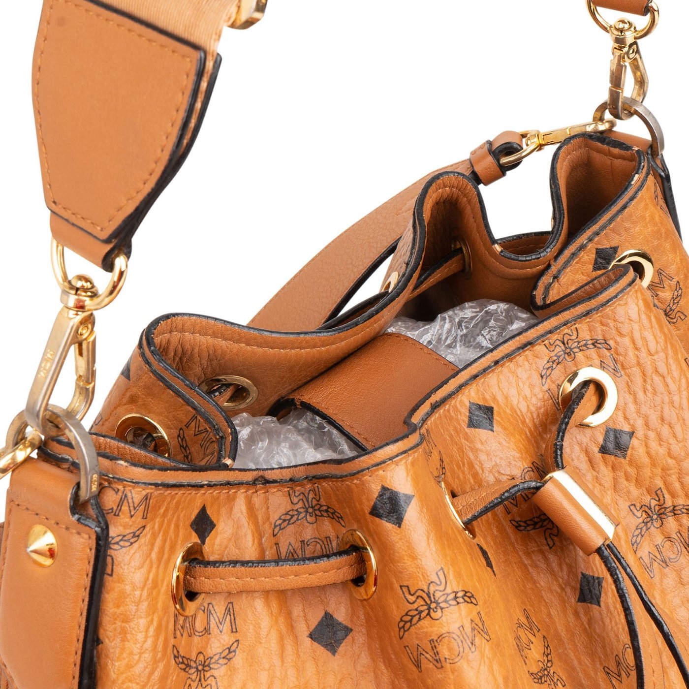 MCM Monogram Visetos Canvas Aren Bucket Drawstring Crossbody Bag