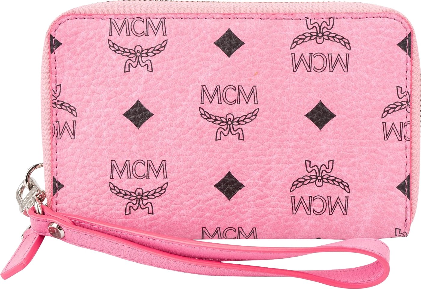MCM Pink Monogram Visetos Small Zip Around Organiser Wallet
