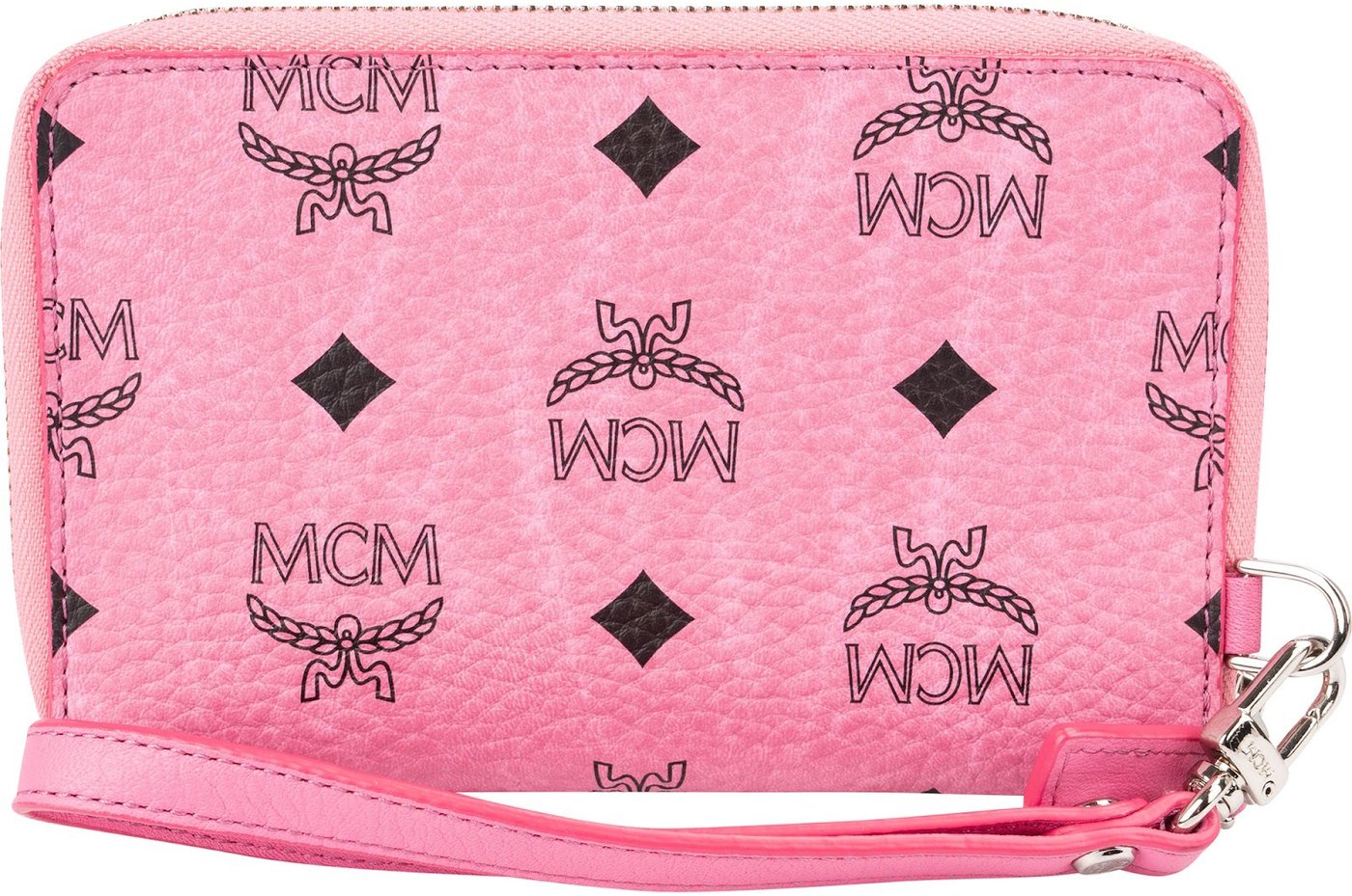 MCM Pink Monogram Visetos Small Zip Around Organiser Wallet