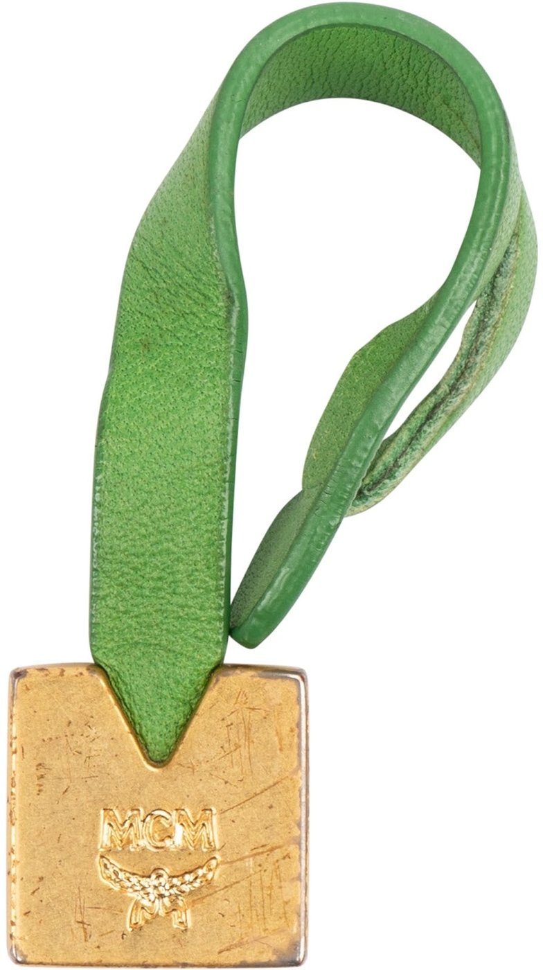 MCM Visetos Monogram Golden Emblem Green Leather Bag Charm