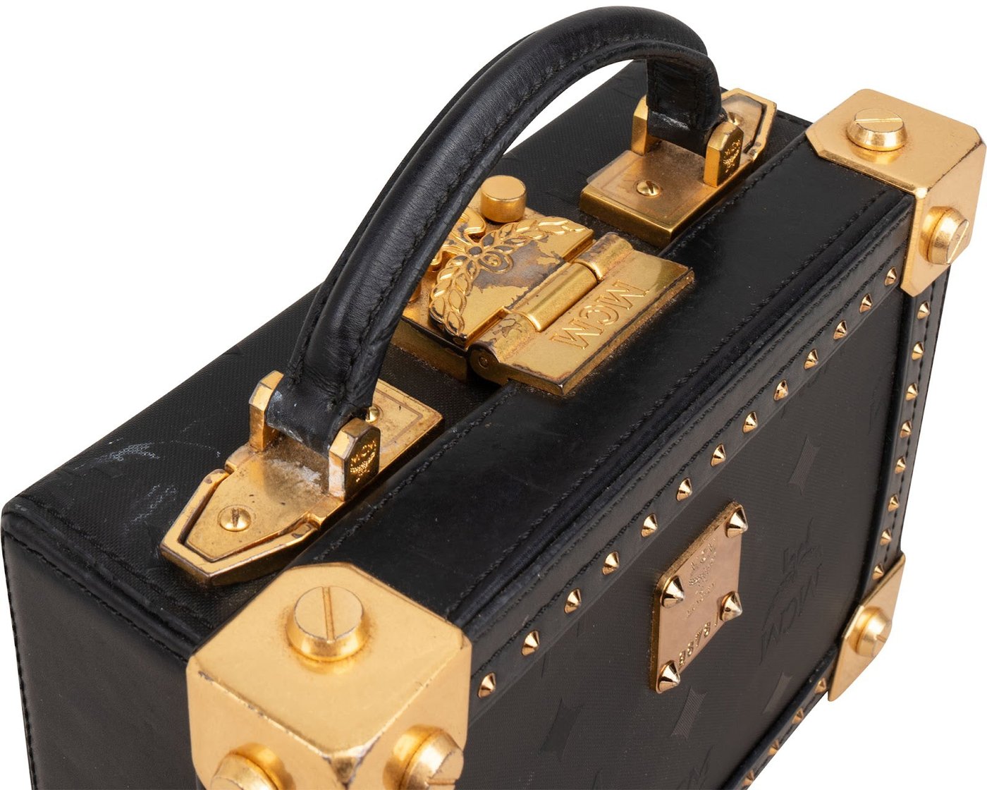 MCM Monogram Visetos Small Coffer Studded Vanity Case Handbag