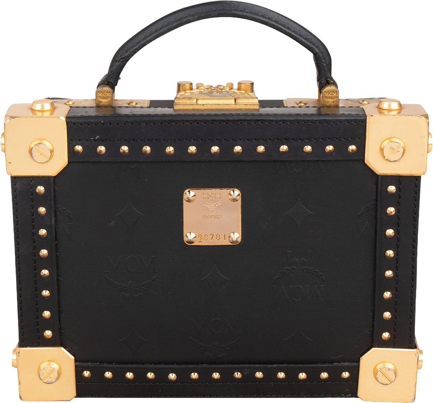 MCM Monogram Visetos Small Coffer Studded Vanity Case Handbag