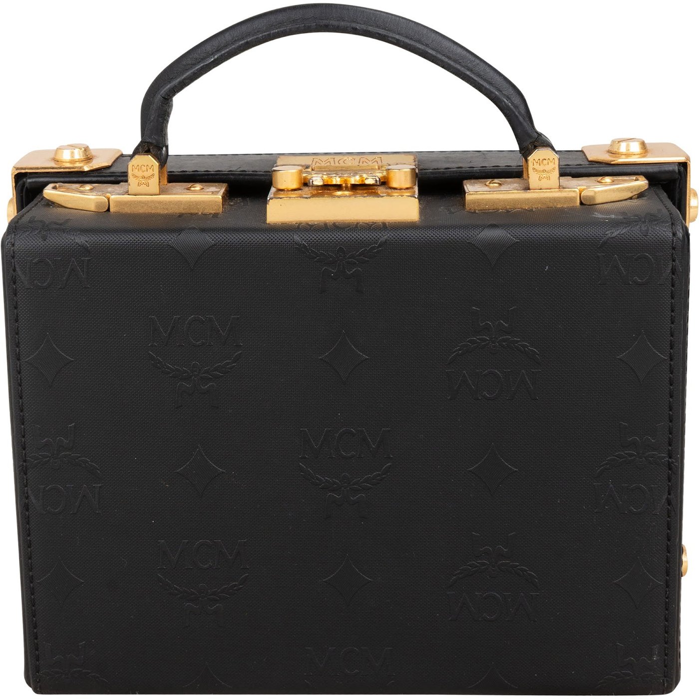 MCM Monogram Visetos Small Coffer Studded Vanity Case Handbag