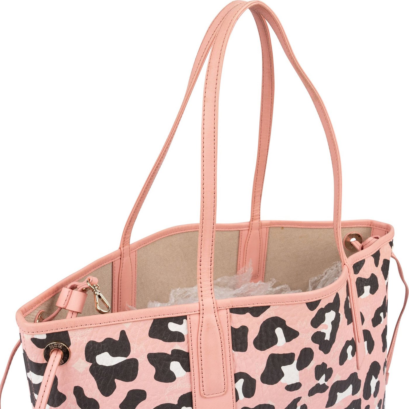 MCM Visetos Monogram Leopard Print Reversible Liz Shopper Shoulder Bag